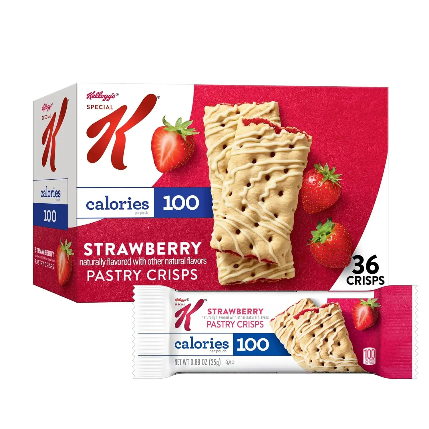 Bar Pastry Crisps, 100 Calories, Breakfast Bars, Value Size, Strawberry, 15.84oz Box (36 Crisps)