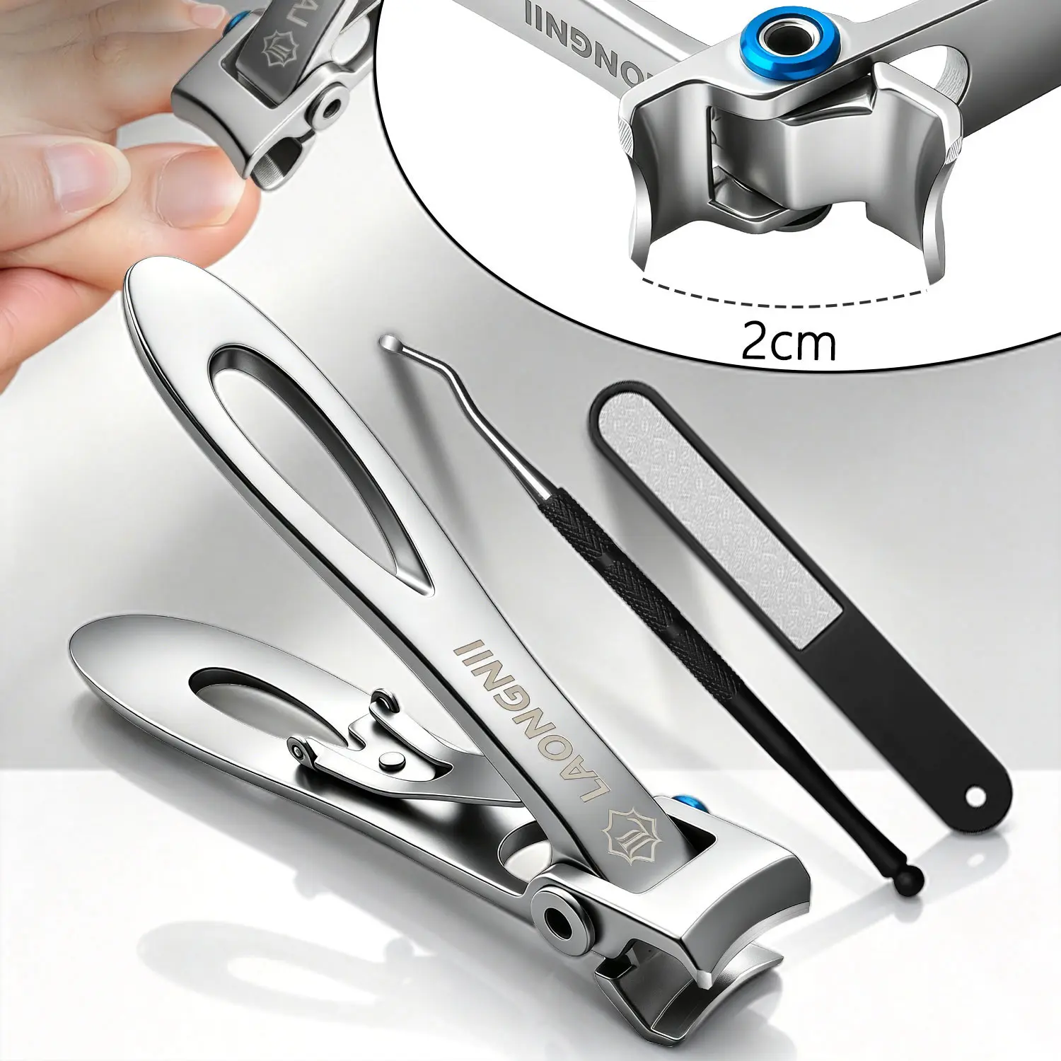 3PCS Stainless Steel Pedicure Toenail Clippers Set - Heavy-Duty Wide Jaw, Curved Blade Tool for Thick Nails, Seniors & Adults