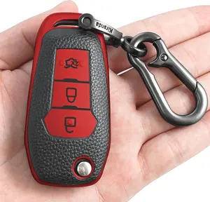 for Ford Key fob Cover,Texture case,with Keychain,Key /Skin,3-Buttons,fit for Fusion Ranger Focus,ect Flip Remote Key Vehicle Accessories,Red Texture