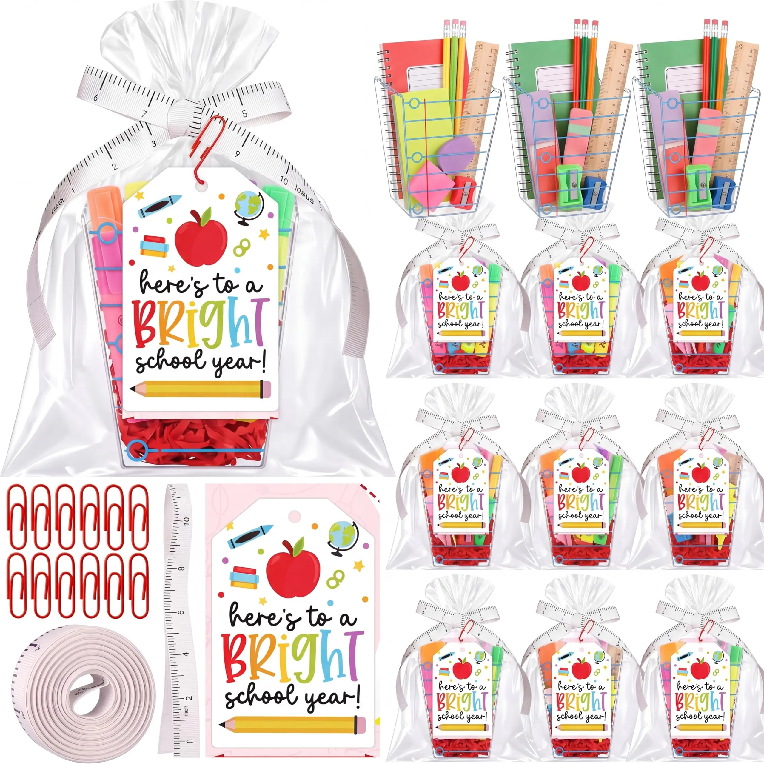 6/12/24 Pcs Back to School Gift Teacher Appreciation Gift Container with Thank You Pencil Notebook Composition Book Crayon pattern Candy Popcorn Holders Elegant Gift Box Mini Gift Basket for Teacher Students,Class rewards Classroom Gift Exchange