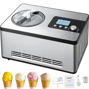 【DealsForYouDays】VEVOR Automatic Ice Cream Maker with Built-in Compressor,  2 Quart No Pre-freezing Fruit Yogurt Machine, Stainless Steel Electric Sorbet Maker, 3 Modes Gelato Maker with LCD Display & Timer, Silver