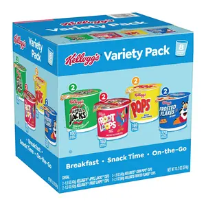 Kellogg's Frosted Flakes, Froot Loops, Apple Jacks, Corn Pops Breakfast Cereal, Variety Pack, 13.2 oz Box (8 Cups)