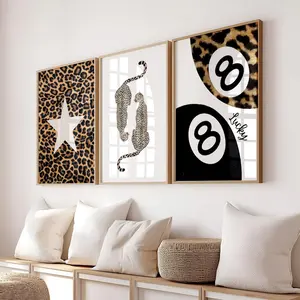 Set of 3 Leopard Prints, Lucky 8 Ball Cheetah Poster Preppy Retro Dorm Wall Art Trendy Y2k Cheetah Print Aesthetic Room Decor