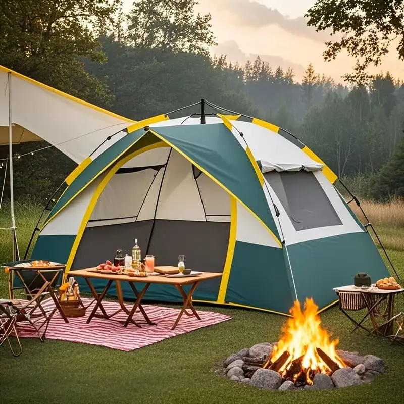 Green-White Large-Capacity Outdoor Group Camping Tent, 1-Touch Instant Quick Set-Up, Ideal for Family Trips