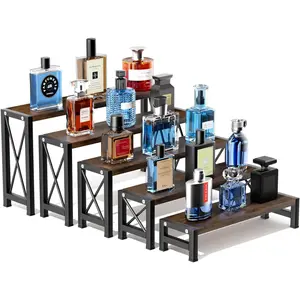 Stackable Wooden Cologne Organizer for Men, 5-Tier Tray Risers Display Makeup Perfume Organizer for Women,  Cupcake Stand, Buffet Shelf, Dessert  Risers, Figure Collectible Stand