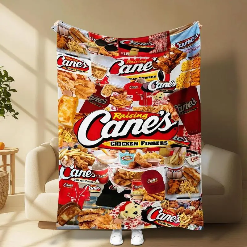 Raising Canes Chicken Fingers Collage Art Graphic Cooling Flannel Blanket - Soft, Cozy Home Textile for Bedroom, Sofa - Ideal Gift for Fast Food Lovers, Cooling Blankets, Art Graphic Blankets