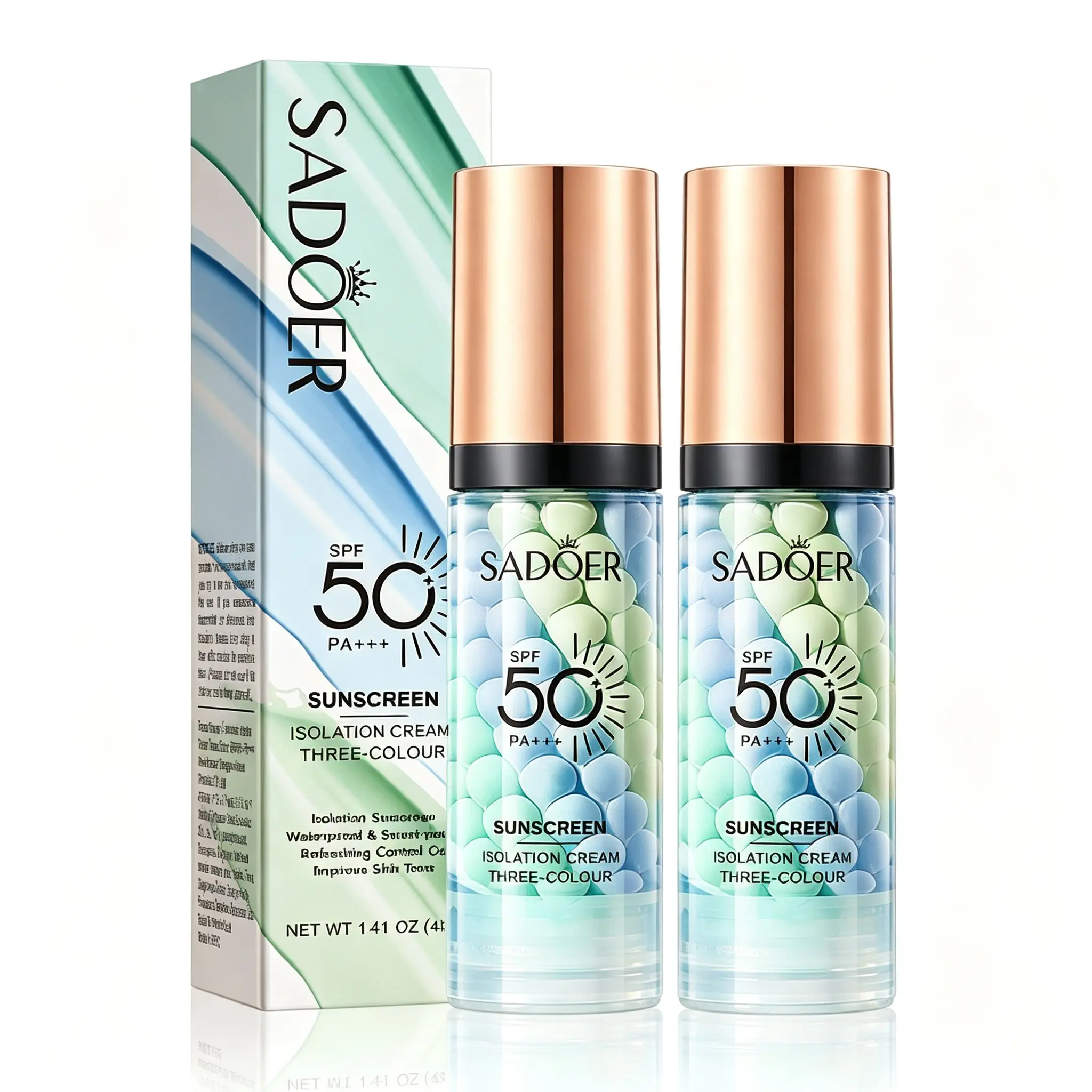 SPF 50+ PA+++ 3-in-1 Sunscreen Isolation Cream, Color Corrector Face Primer, Pre-Makeup Base for Oil Control, Moisturizing & Pore-Blurring, Luminous Even Skin Tone