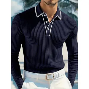 Men's Button Polo Shirt Long Sleeve Casual Tee for Golf & Leisure Sports, Perfect for Daily Wear & Friend Gatherings