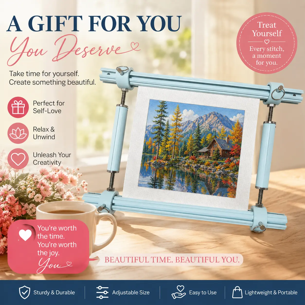 【Recommend】[Scroll Frame with Adjustable Width | Extendable Scroll Frame] Adjustable Aluminum Alloy Scroll Frame for Cross Stitch | Extra Thick, Extendable Embroidery Frame with Adjustable Width and Length