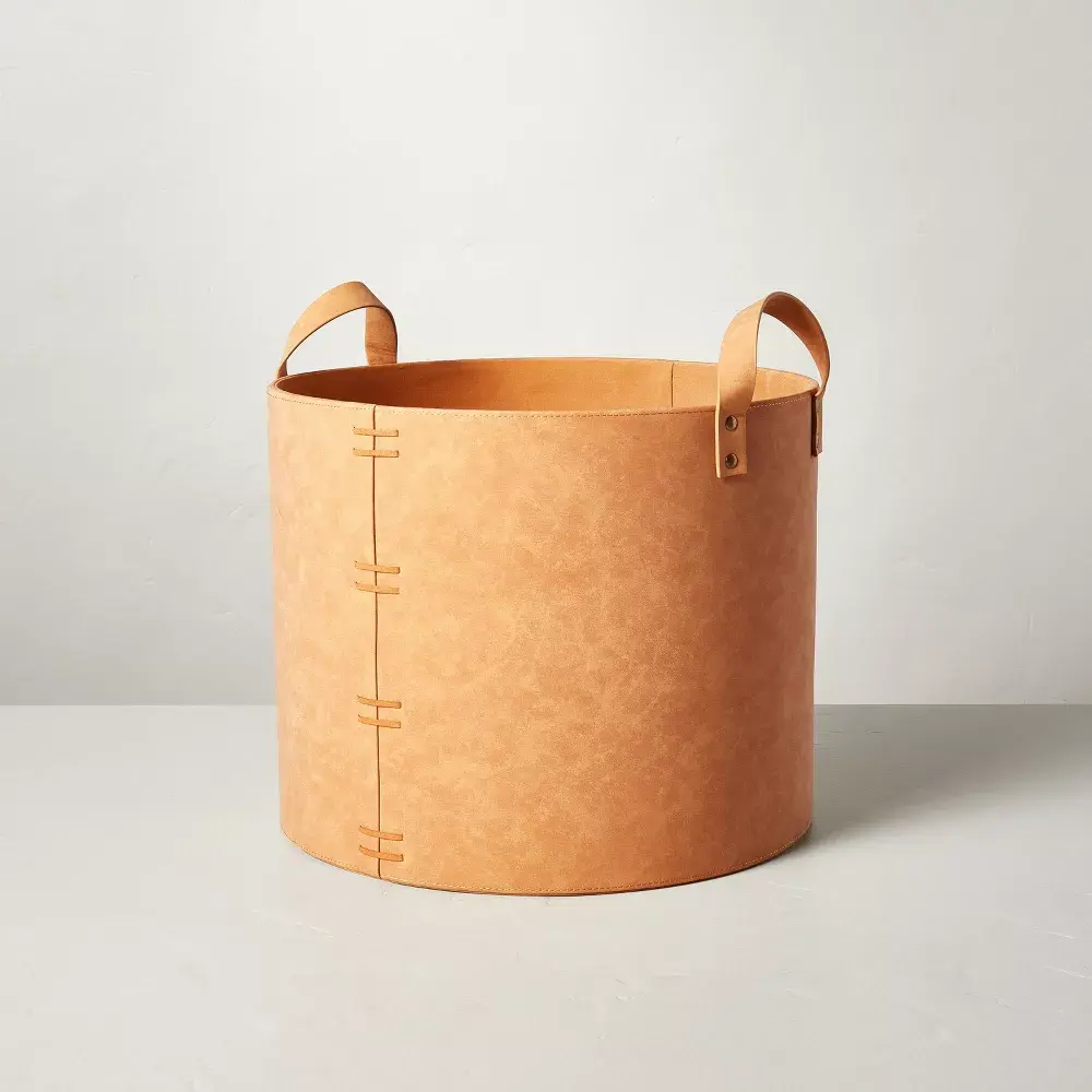 Large Faux Leather Storage Bin Camel Brown - Hearth & Hand with Magnolia