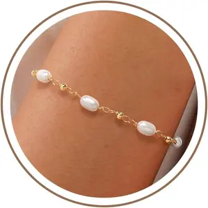 Turandoss Gold Pearl Bracelets for Women Jewelry Gifts - 14K Gold Plated Cultured Pearls Bracelet Dainty Layered Pearl Beaded CZ Bracelets for Women Bridesmaid Jewelry Gifts