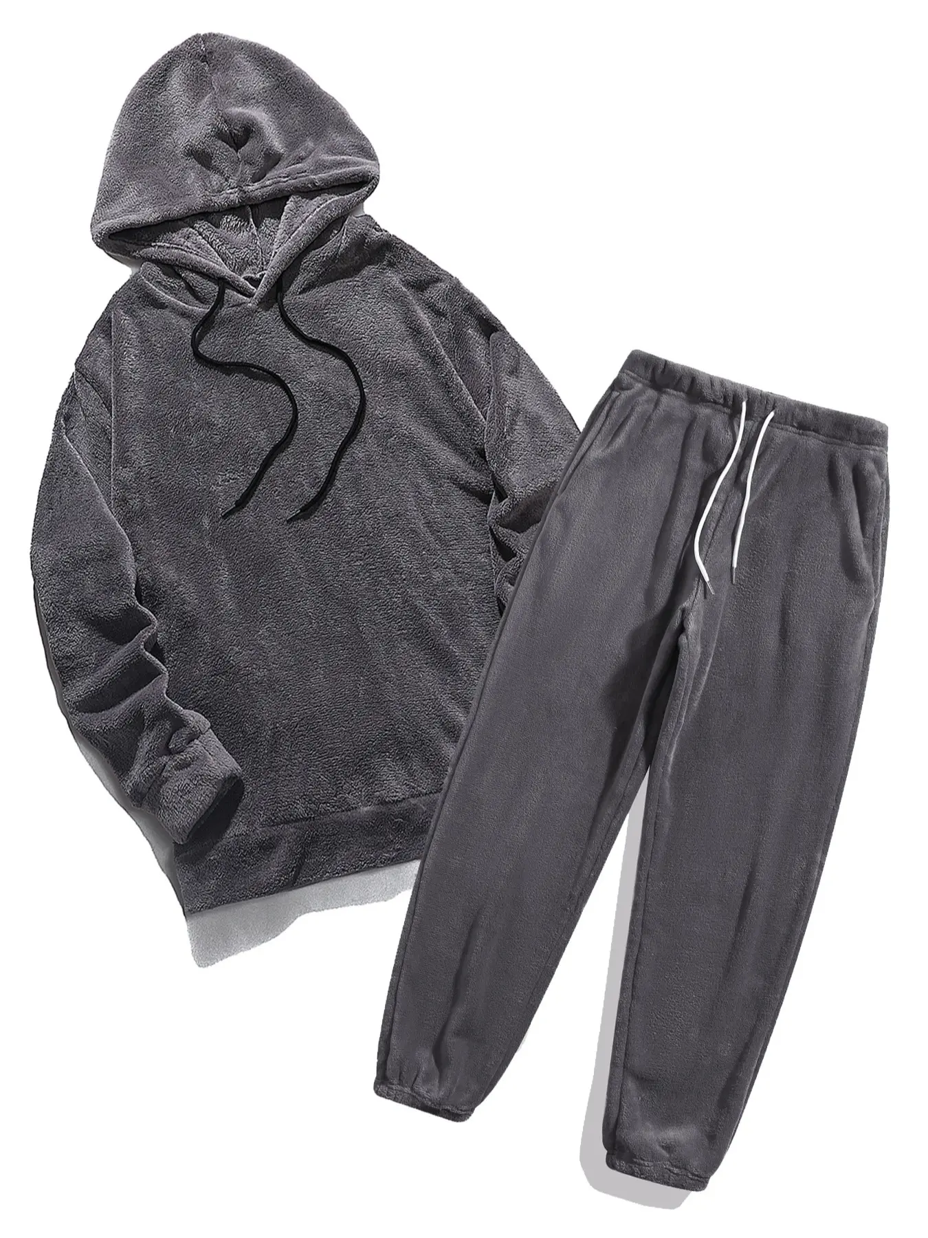 Men's Coral Fleece Fabric Hoodie & Sweatpants Set, Thick Soft Plush Two-Piece, Casual Home Wear, Elastic Waist Drawstring Cap, Trendy Comfortable Fit