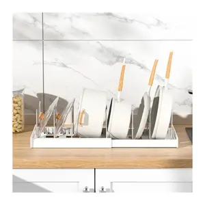 Pot Lid Holder Expandable Dish Rack Pans Organizer Adjustable Compartments Storage Pot Lid Kitchen Utensils Space Saving