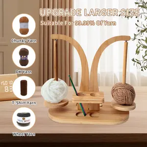 Magnetic Rotating Wooden Yarn Holder | Tangle-Free Double Spindles, Yarn Spinner for Crochet & Knitting, Perfect Craft Gift (Natural)