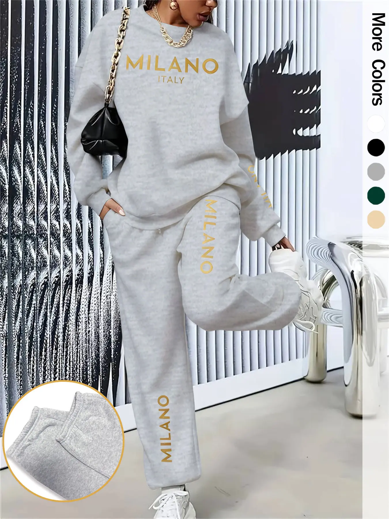 Women's Casual Loose Fit Two-Piece Set, Outfit, Letter Print Long Sleeve Hoodie and Pants, Fall Winter, Comfortable and Stylish