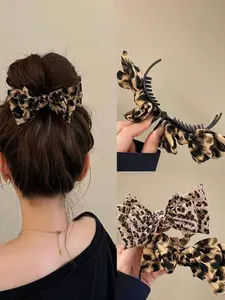 1 unique leopard print bow hair clip, suitable for daily wear, vacation dates and other occasions, and also a surprising and exquisite small gift, Synthetic Claw Clip, Hair Claws, Leopard Bow Design