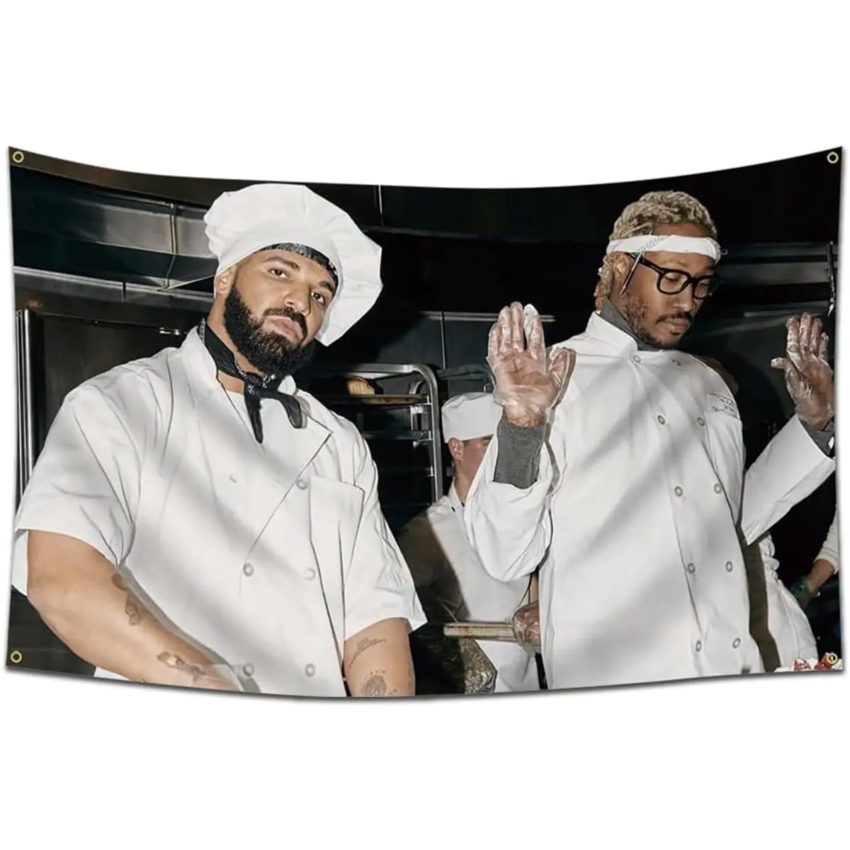 Drakee & Futuree Chef Flag Hip Hop Rapper Meme Rectangular Tapestry, Heavy Duty Polyester Wall Flag, Brass Grommets, Indoor/Outdoor Room Decor Wall Banner, Guys' Home Textile Gift