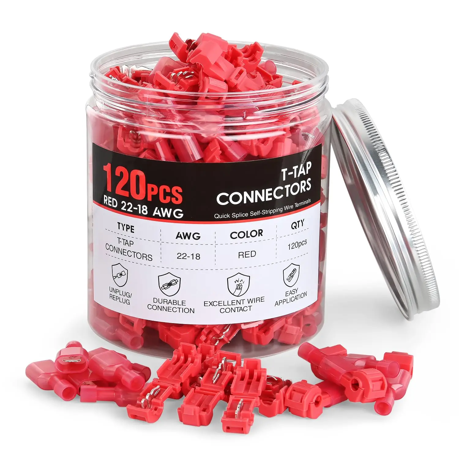 Nilight Durable Insulated Male & Female Spade Terminals Kit, 60 Pairs (120PCS) 10A 22-16 AWG Tinned Copper Self-Stripping Crimp Connectors with 60PCS Quick Splice Wire Taps for Car Wiring, Home Wiring, Boats