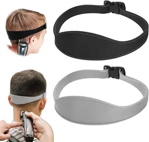 2 Pcs Neckline Shaving Template, Silicone Curved Self Haircut System Hair Cutting Tools,Adjustable Hair Trimming Guide,Fade Guide and Neckline Shaving Template (Black, Gray)