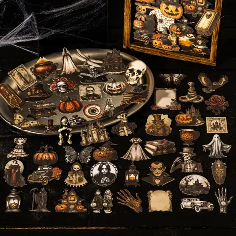 60 Sheets/bag Ghost Adventure Series Paper Sticker Packs, Halloween Theme Scrapbooking Supplies, Decorative Wall Art Stationery Phone Case Accessories