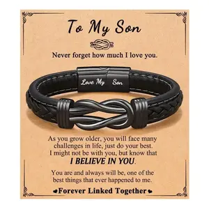 Forever Linked Together Leather Bracelet for Boys Men's Birthday Anniversary Christmas Valentine's Day Gifts