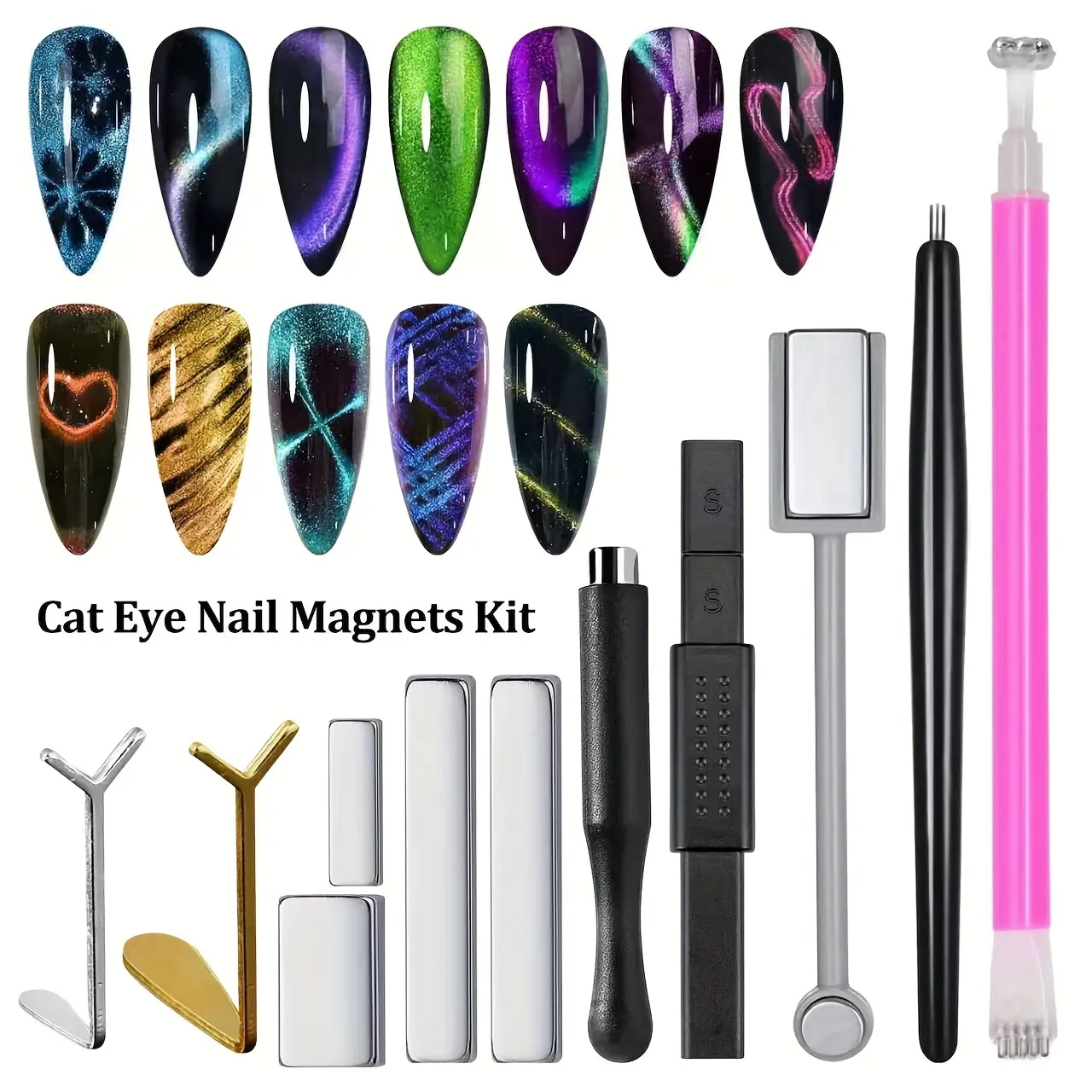Set of 8 Multifunctional Cat-Eye Nail Magnets, Perfect for Creating Cat-Eye Designs with Nail Polish Or Gel. Essential Tools for Nail Salons to Achieve a Stylish French Cat-Eye Look
