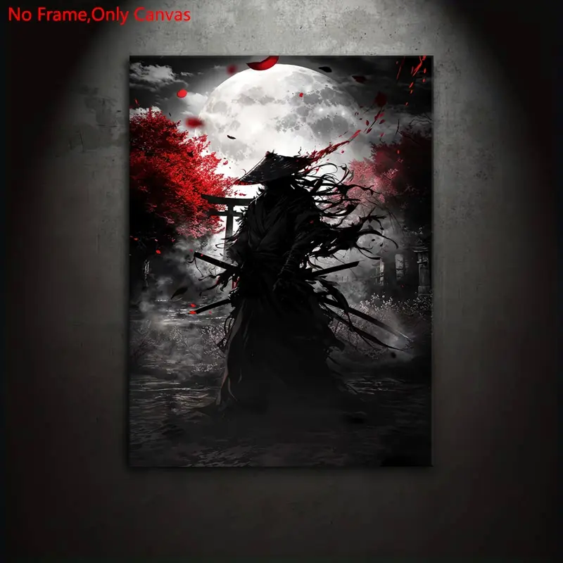 1 set Frameless canvas print, poster, classic digital illustration art, Japanese Oni Samurai assassin, Decorative artwork, the perfect gift for video game lovers, ideal for home decoration