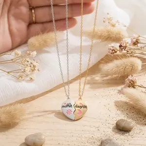 Magnetic Heart Mom & Daughter Necklace Matching Love Pendant Set Perfect Gift for Mom Daughter Silver & Gold Chain