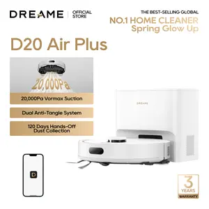 DREAME D20 Air Plus/ D20 Plus Robot Vaccum and Mop Combo with 20,000Pa Suction, Anti-Tangling Tech, Auto-Emptying Dock, Deep Carpet Cleaning and Smart Navigation Black
