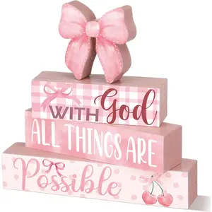 she's love 4 Pcs Pink Coquette Bow Room Decor Christian Bow Centerpieces for Table Bathroom Decor Inspirational Aesthetic College Teen Girls Gifts