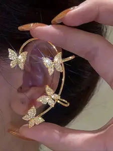 Elegant Butterfly Rhinestone Ear Cuffs for Women, Stylish Clip-On Earrings, Perfect for Parties and Daily Wear Earcuff