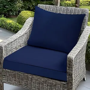 Outdoor Chair Cushions Set - 24 x 24 Inch  & Fade Resistant Patio Furniture with Removable Cover Deep Seat &  Pillow with Ties Replacement for Sunbrella Outside Sofa Couch Blue