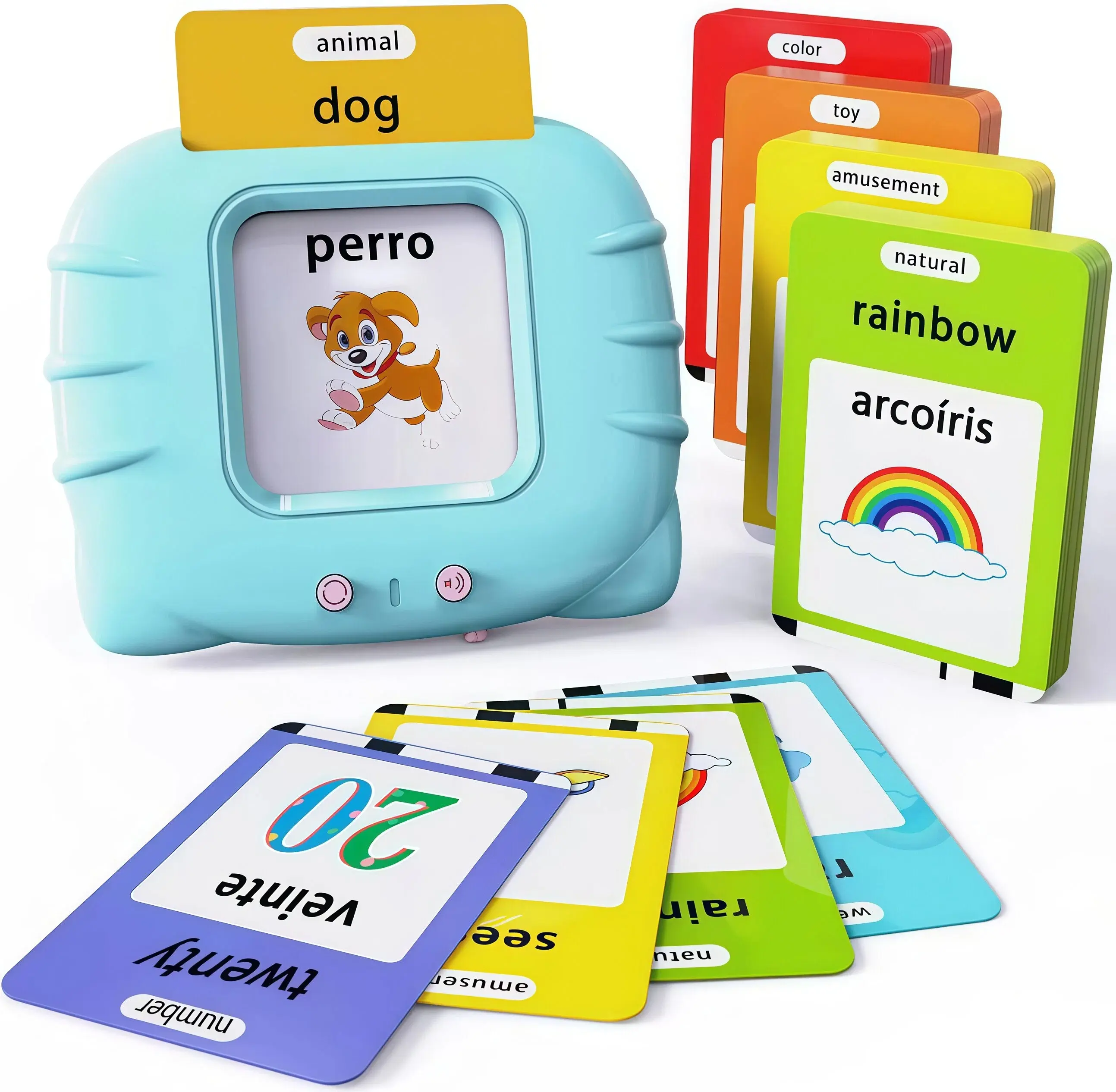 KIDGENIUS Interactive Bilingual Vocabulary Talking Flash Cards - Study Cards, Vocabulary Flashcards, Sound Flashcards, Rechargeable Battery & Batteries Included, Parent-Child Early Education Toy for Building Kids’ Language Foundation, Preschool Learning