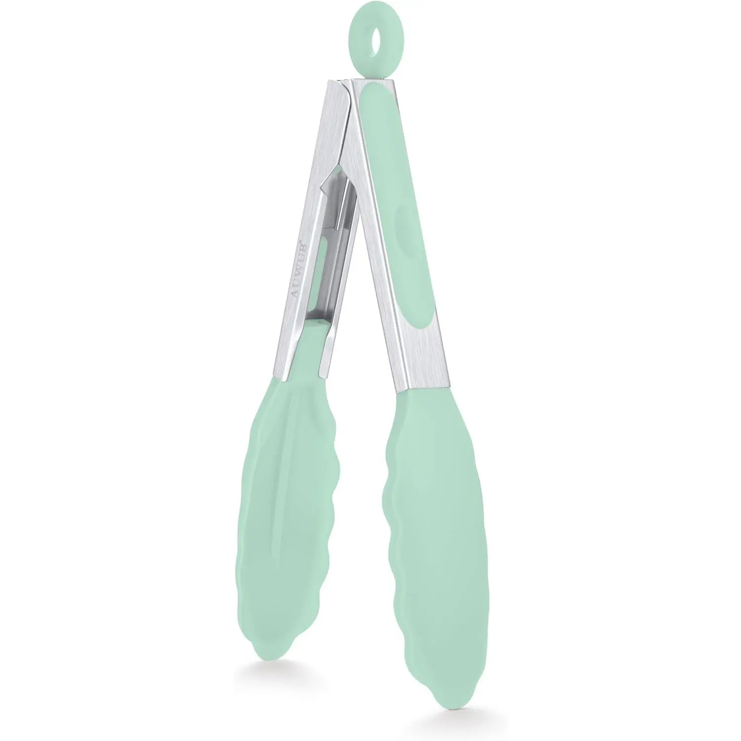 7 Inch Small Silicone Salad Cooking Tongs, Food Serving Tongs with Heat Resistant Non-Slip Grip, Pistachio Color Kitchen Utensils for Salad Charcuterie Board