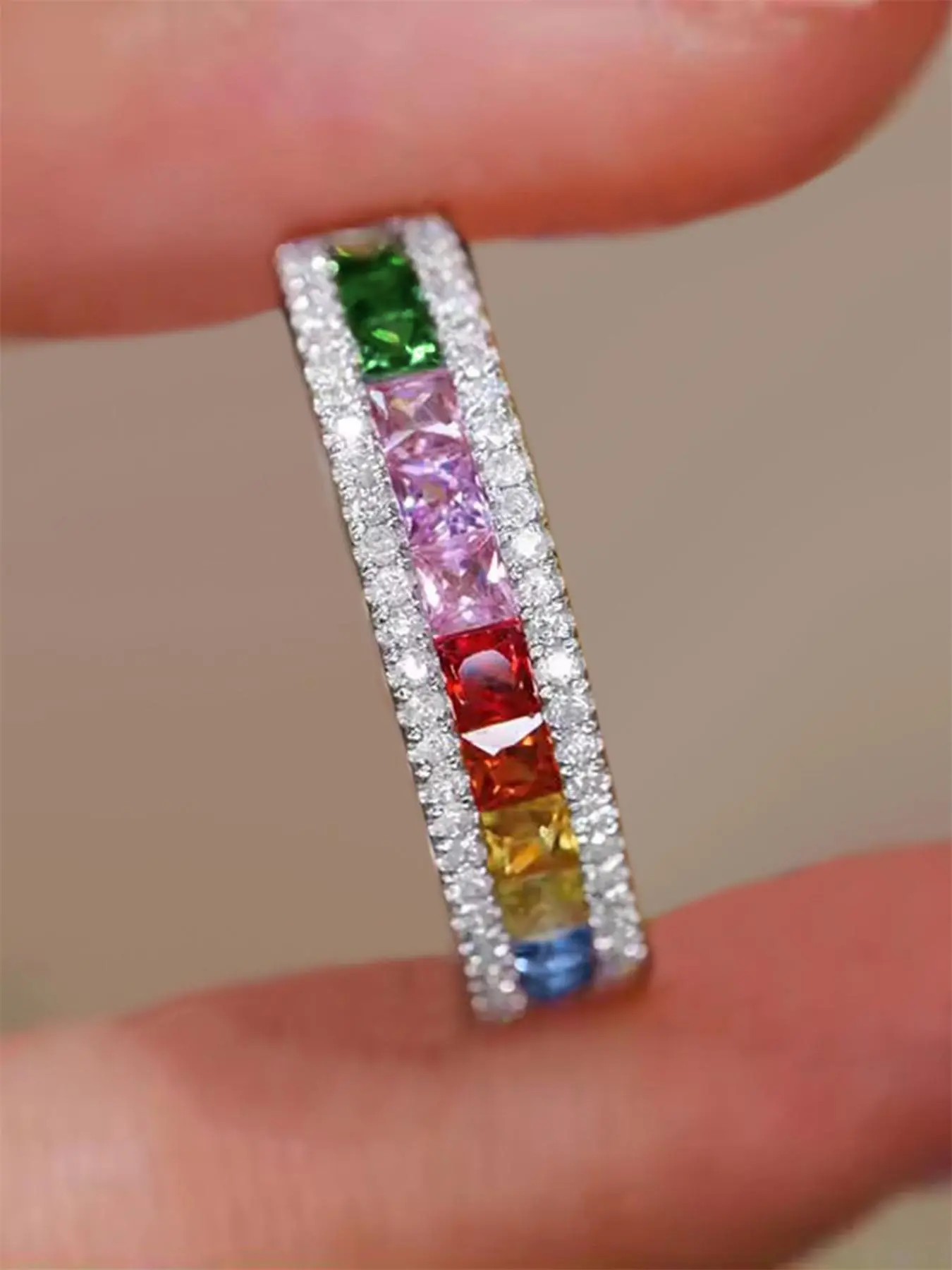Vintage Colorful Artificial Zirconia Decorated Ring, CZ Ring, Fashion Accessories for Women, Trendy All-match & Exquisite Jewelry for Birthday Gift, Statement Ring, Beautiful Rings