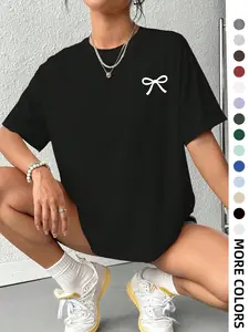 Minimalist White Bow Graphic T-Shirt, Coquette Trendy Oversized Comfort Colors Tee, Casual Short Sleeve Curved Hem Top, Soft Cotton Cute Bow Shirt for Women, Y2K Aesthetic Everyday Wear and Coquette Outfits