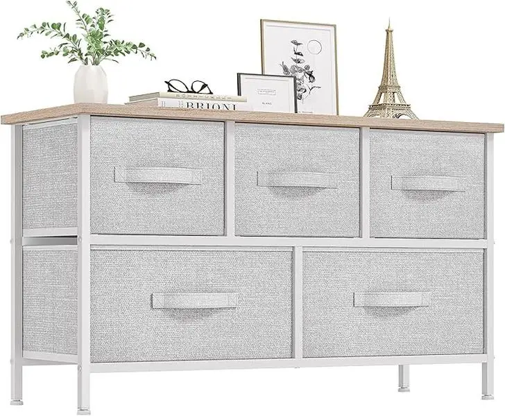Yitahome Dresser with 5 Drawers - Fabric Storage Tower, Organizer Unit for Bedroom, Living Room, Closets - Sturdy Steel Frame, Wooden Top