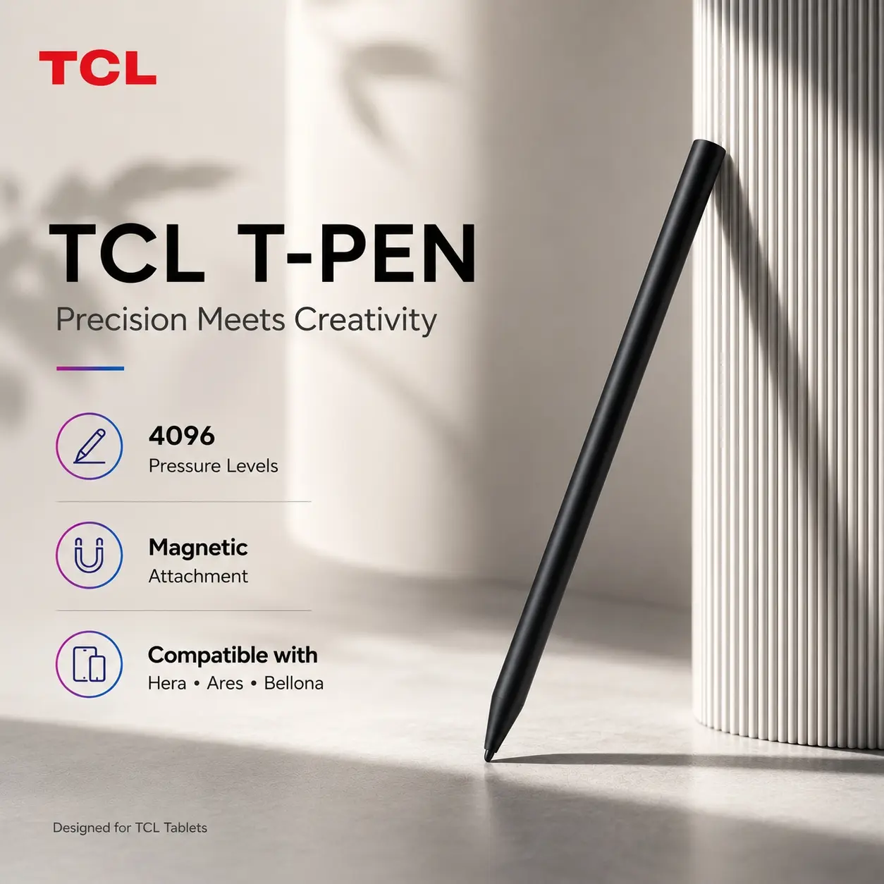 TCL T-Pen Stylus for NXTPAPER 14, NXTPAPER 11 Gen 2 & Other Series, Digital Pen with 4096 Pressure Levels, Ultra-Low Latency, Extended Battery Life, Replaceable Tip, Black