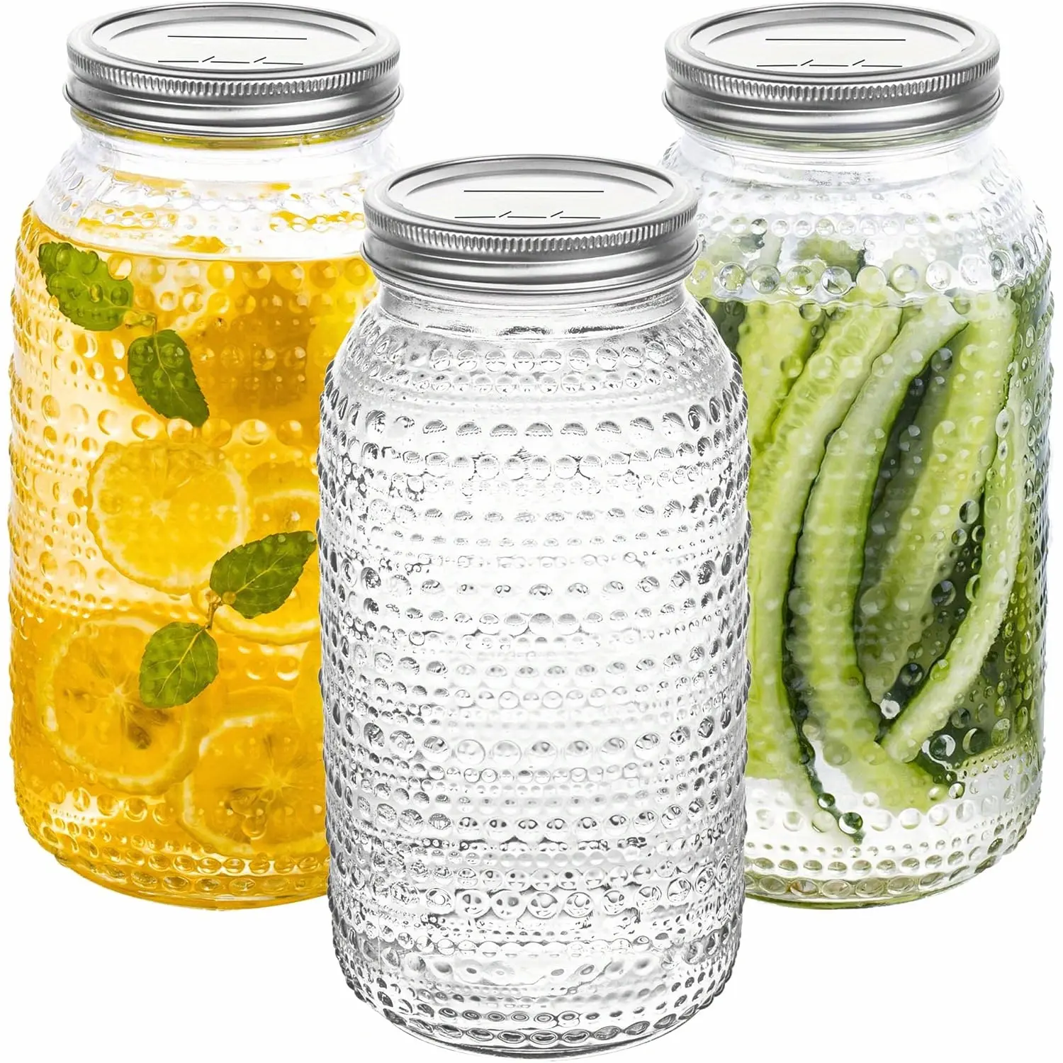 Mason Jars 64oz with Lids Wide Mouth 3pcs, Glass Jars Canning Jars Large for Centerpieces Pickling Storage Food Meal Prep Salad Jam