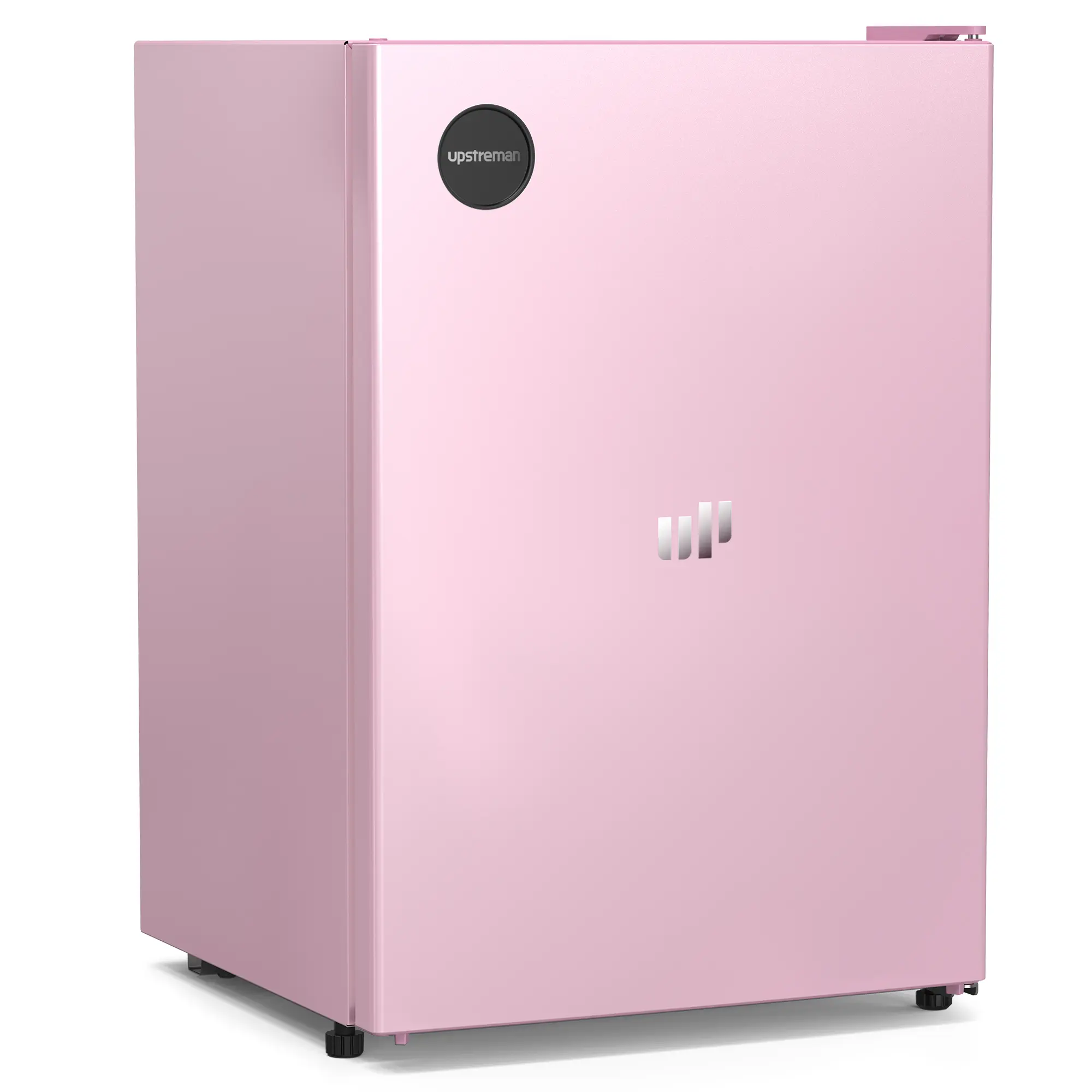 Upstreman 2.5 Cu.Ft Sleek Stainless Steel Upright Countertop Mini Refrigerator - Energy Star Certified, High-Efficiency, Multi-Temperature Adjustable Thermostat, Reversible Door, Pink Beverage Cooler with Freezer for Office, Dorm Skincare Storage, Mini Fr