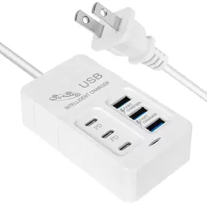 Multiport 3 Type C and 3 USB Device Charger Hub, Rapid 35w/3a Charging Station Efficient Power Adapter USB Dock for Home Offices Travel