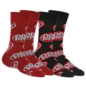 Dr. Pepper Socks Contrasting Logo Design 2-Pack Adult Mid-Calf Crew Socks