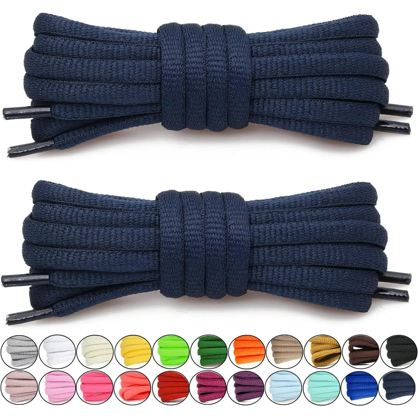 Half Round Sports Shoelaces - Synthetic Shoe Strings with Plastic Head for Casual Sneakers, Running/Sports Shoes - 2 Pairs, 76cm-182cm Length, 22 Color Options, 6 Mm, Boys, Every Age, Girls, Kids, Outdoor Sportmen