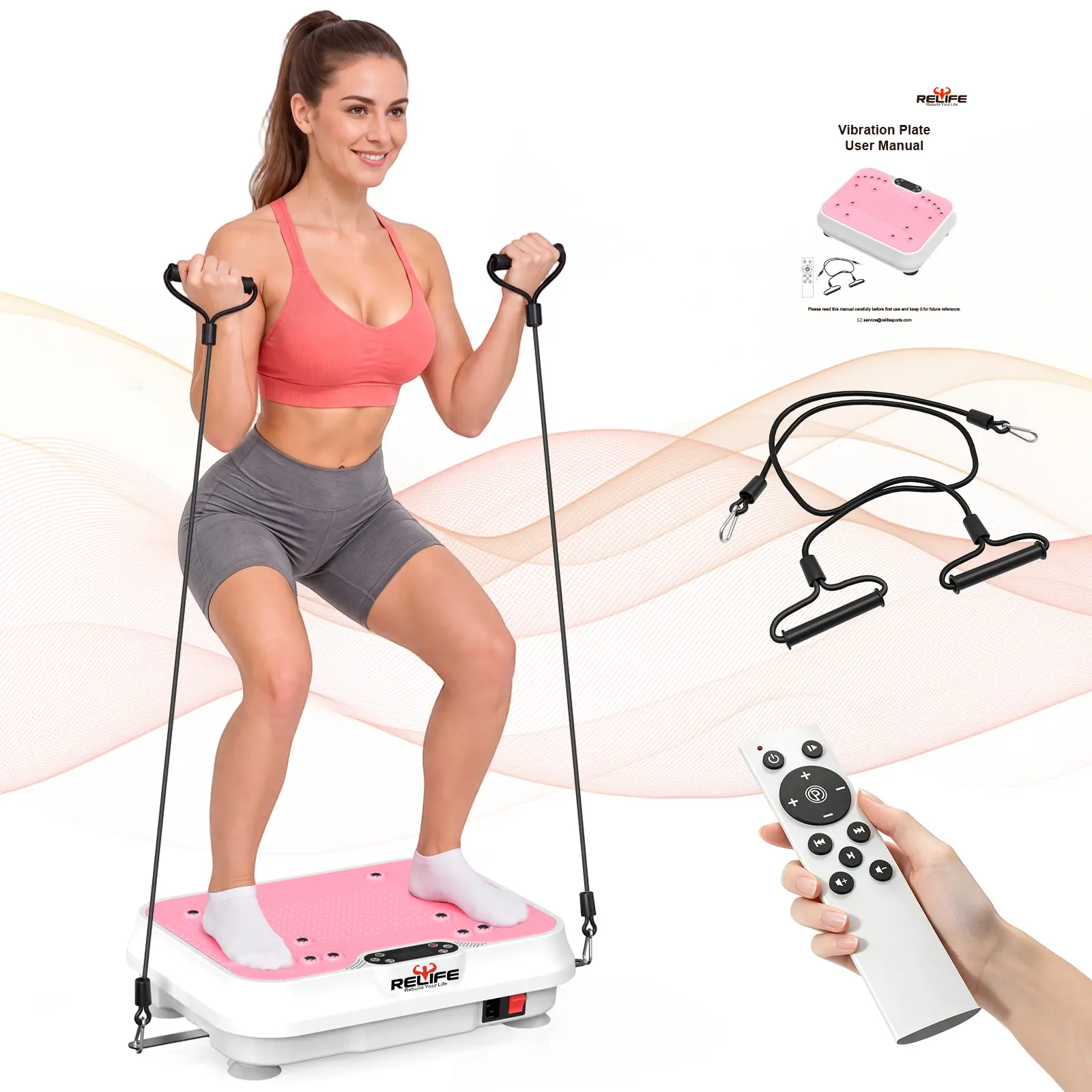 RELIFESPORTS Compact Vibration Fitness Platform Vibration Plates - Adjustable Speeds, Remote Controller, Resistance Pulls, Multi-Functional Full-Body Train Household Workout Equipment