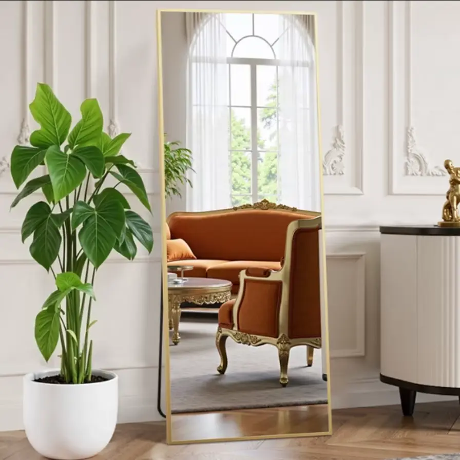 64"x21" Full Length Floor Mirror, Large Rectangle Body Mirror with Stand, Wall Mounted or Leaning Mirror, Gold Frame