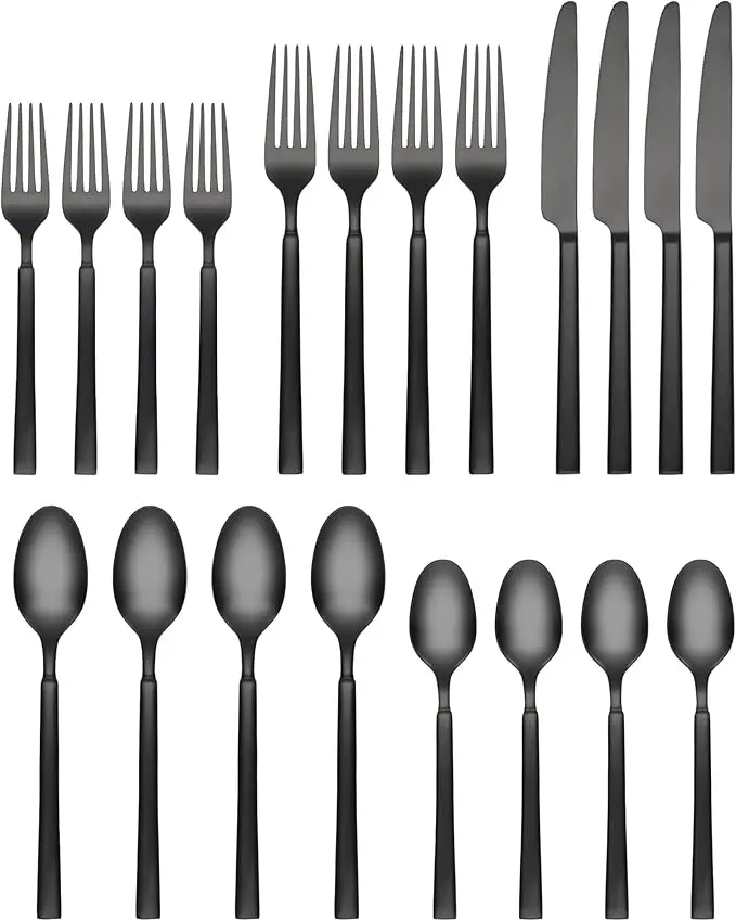 Cambridge 518820R Gailann 18-0 Stainless Steel Cutlery & Tableware Set, PVD Black Satin - 20-Piece, Pack of 6 Sets for Everyday Dining