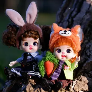 Fox and Rabbit Series Mini Dress-Up Doll Keychain - Bunny & Fox Police Uniform Posable Art Toy Bag Pendant, Collectible For Ages 14+ Only (Not Suitable For Kids)