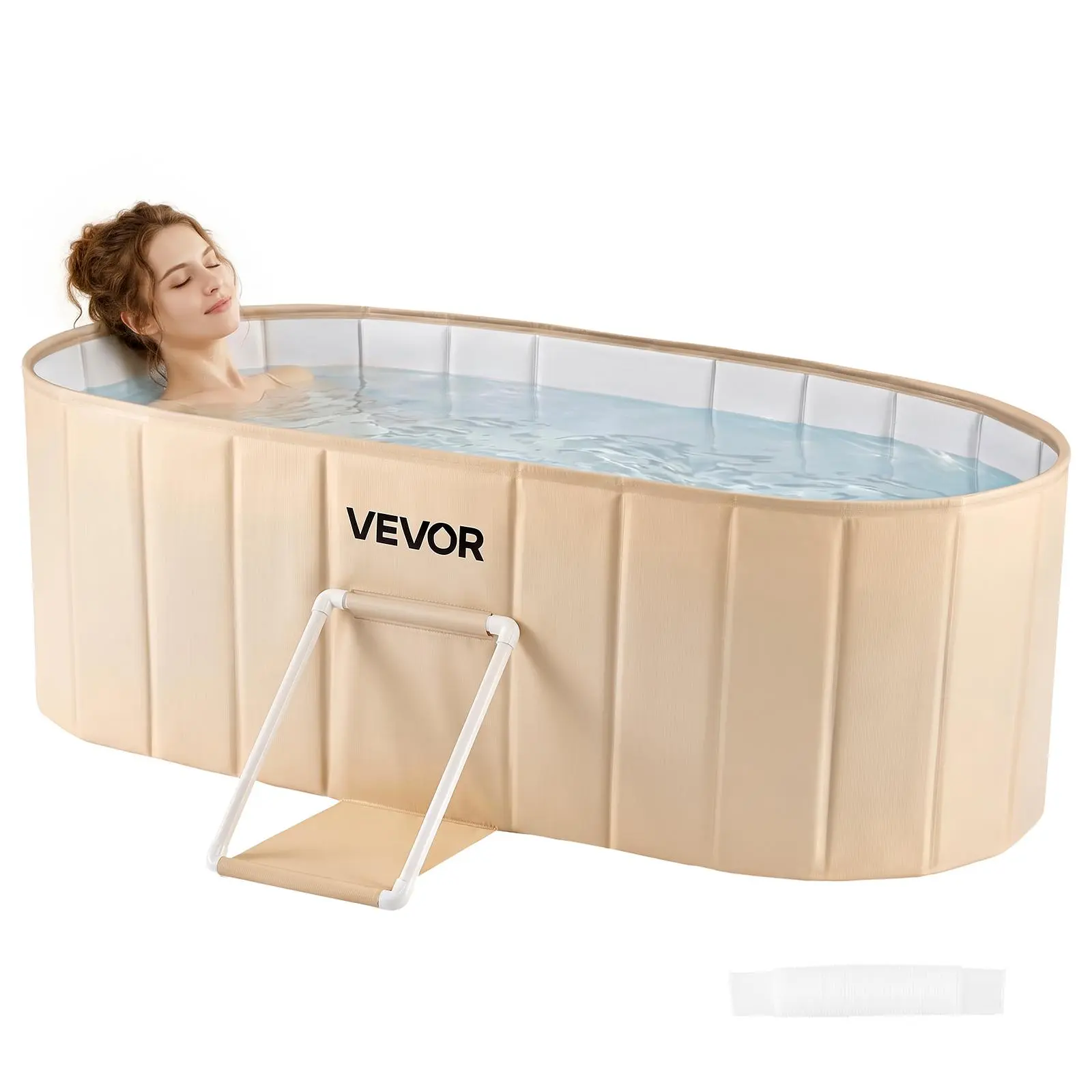 VEVOR Portable Foldable Bathtub 59.1"x23.6"x19.7" Soaking for Adults Beige, for Bathroom Shower Stall, 5-Layer Insulation, Space Saving, Family Hot SPA Ice Bath Tub with 2 Drain Ports, Indoor Outdoor,toolupgrade