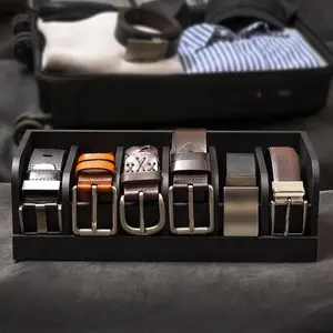 Premium belt storage box. Ideal for bedroom and wardrobe storage. A sophisticated storage solution, perfect as a gift for men or Father's Day. Wardrobe organizer and storage with 6 designated slots for belts.