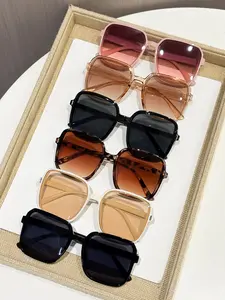 6 Pairs Square Large Frame Women's Trendy Casual Sunglasses Set, Ideal for Travel, Beach, Bar, Daily Wear, Uv400 Protection, Casual Style